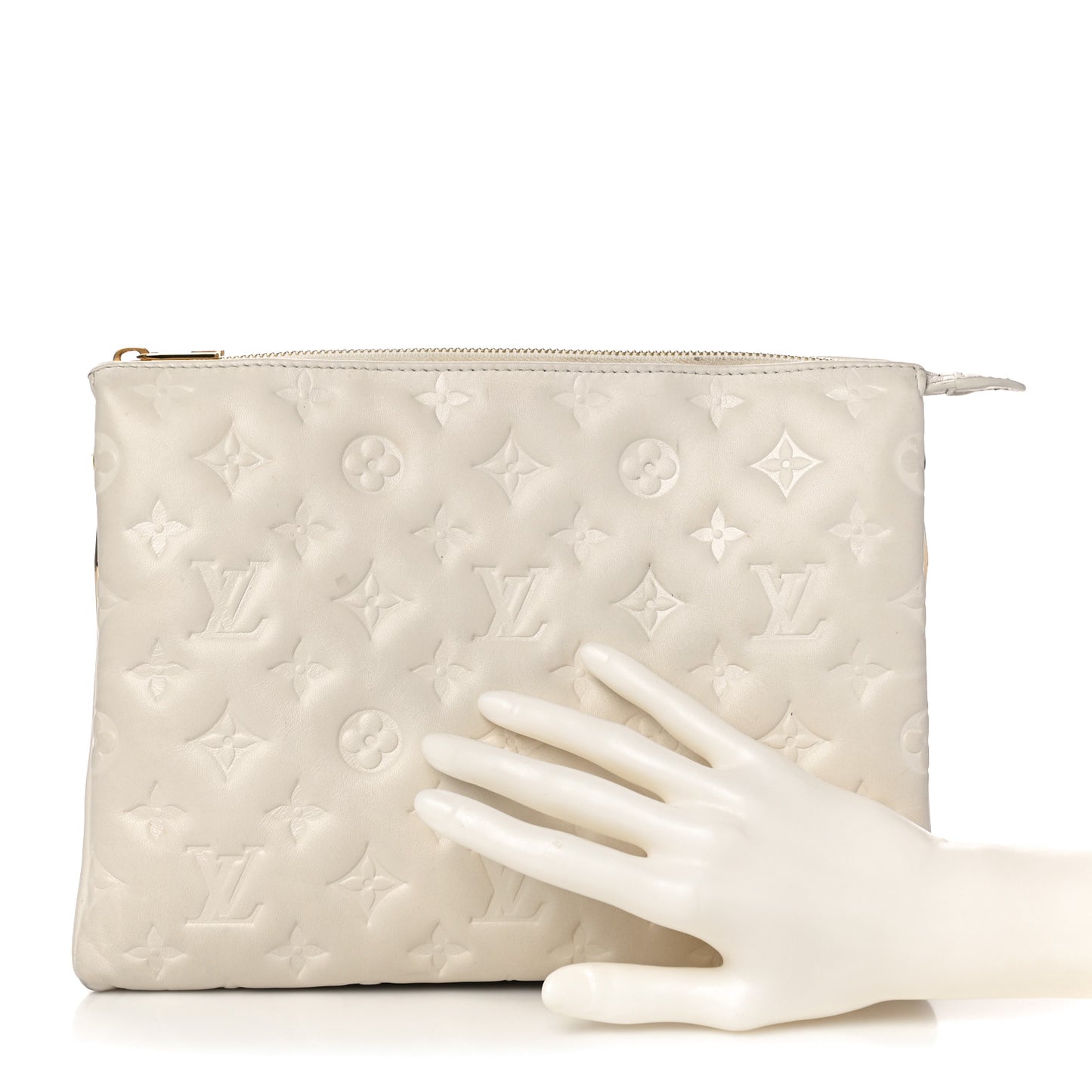 Lambskin Embossed Monogram Coussin PM Cream