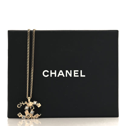Chanel Baguette Crystal Logo CC Necklace Grey Gold 5 of 5