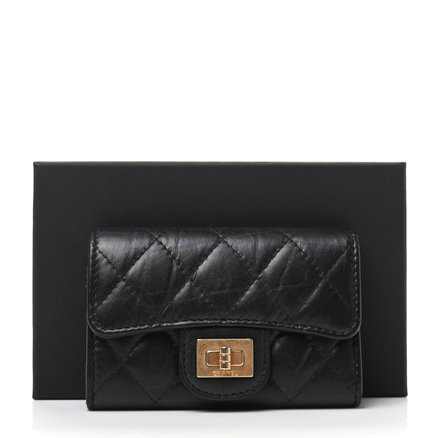 Aged Calfskin Quilted Reissue Flap Card Holder Black