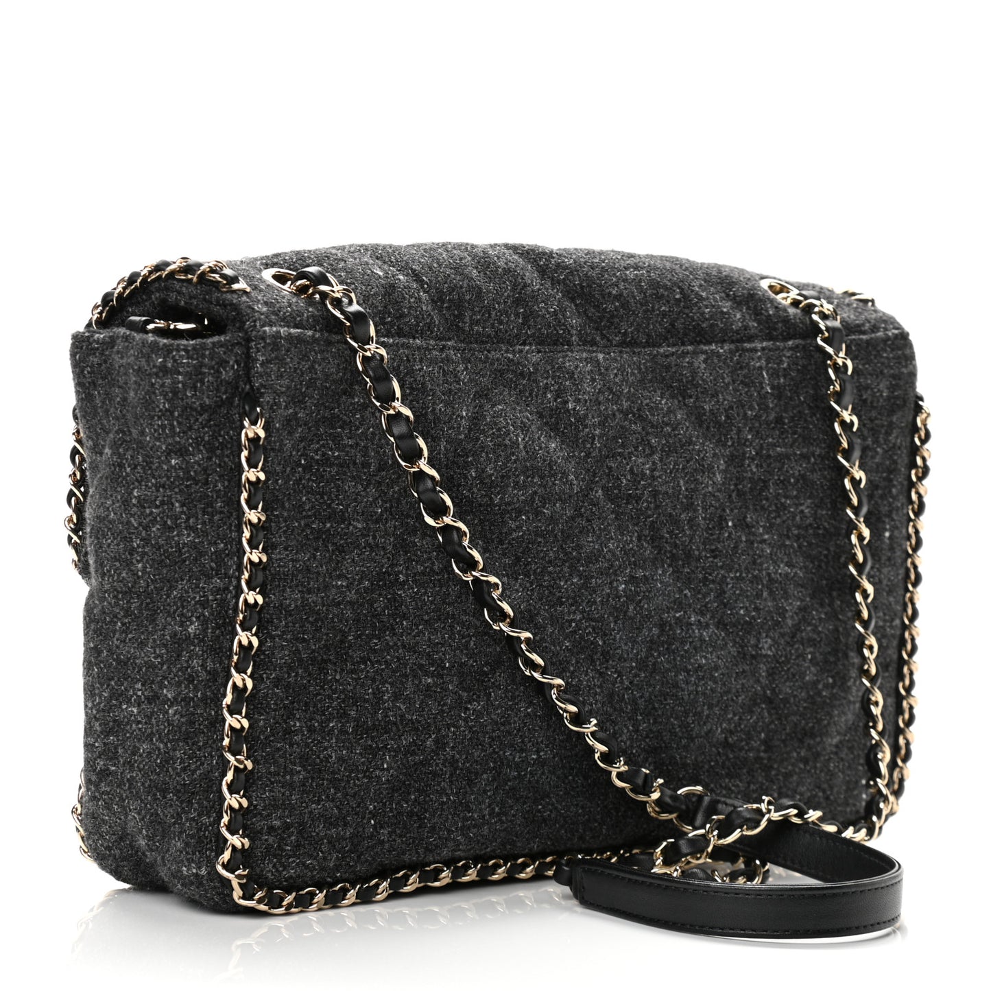 Wool Tweed Quilted Coco Neige Chain Around Flap Black