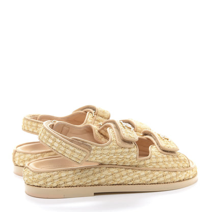 Chanel Braided Fabric Velcro Dad Sandals 36.5 Beige 4 of 10