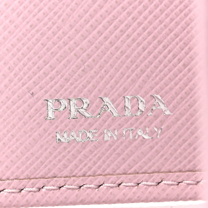 Prada Saffiano Triangle Flap Compact Wallet Black Light Pink 6 of 7