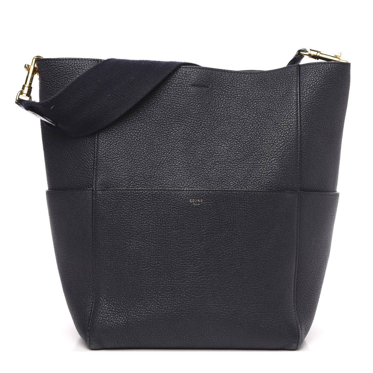 Soft Grained Calfskin Sangle Bucket Bag Navy Blue