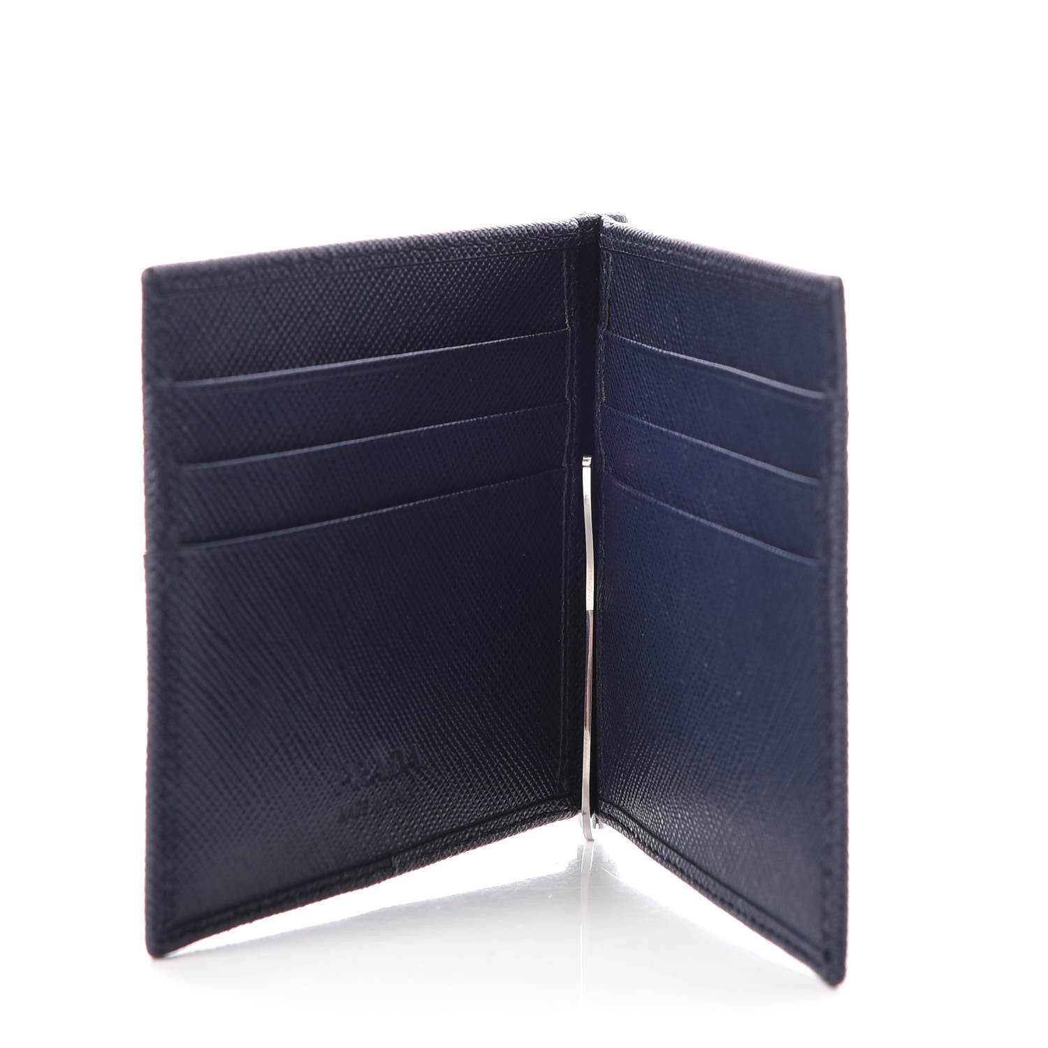Prada Saffiano Metal Money Clip Bi-Fold Wallet Baltico 5 of 9