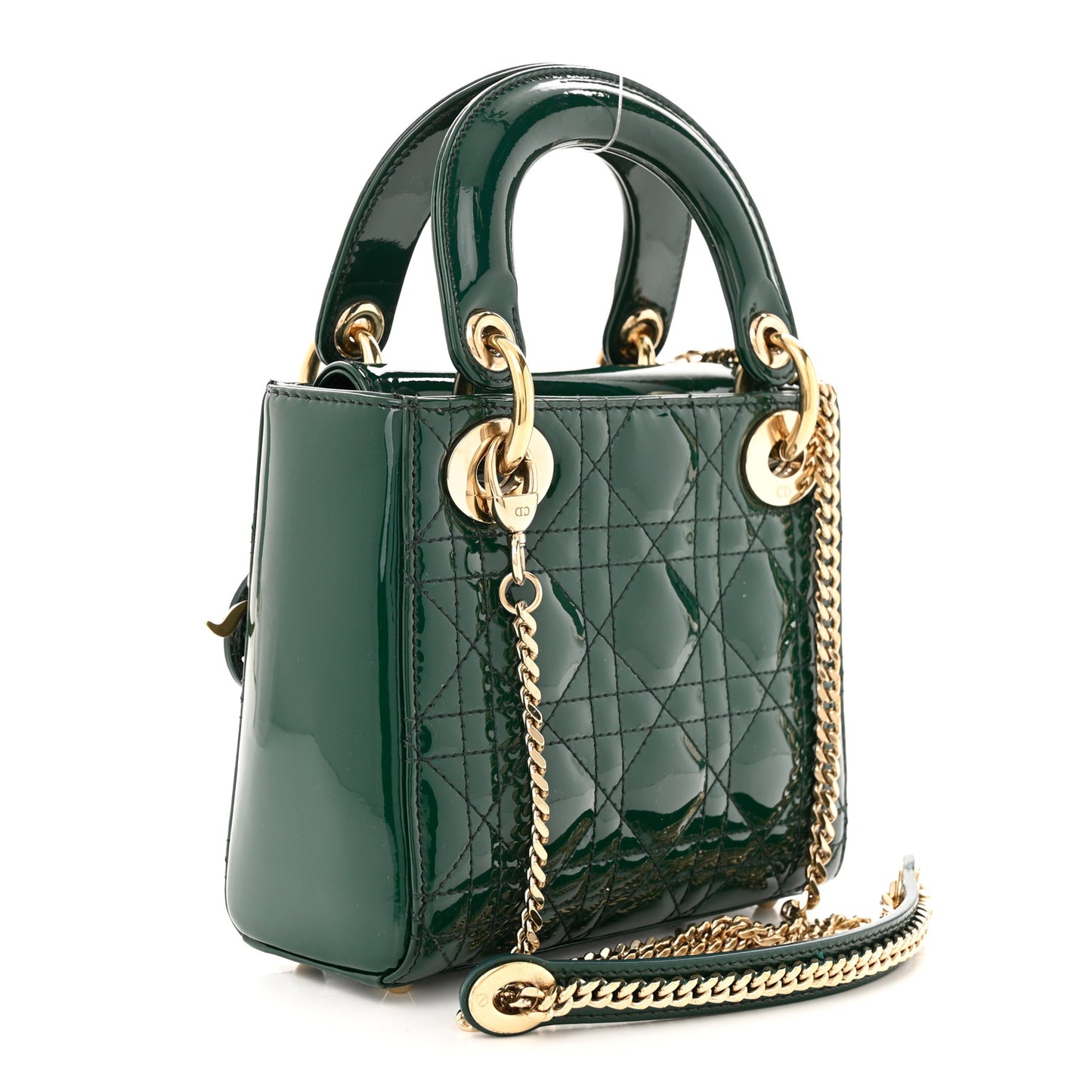 Patent Cannage Mini Lady Dior Dark Green