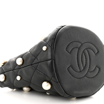 Chanel Lambskin Quilted Pearl Mini About Pearls Drawstring Bag Black 9 of 10