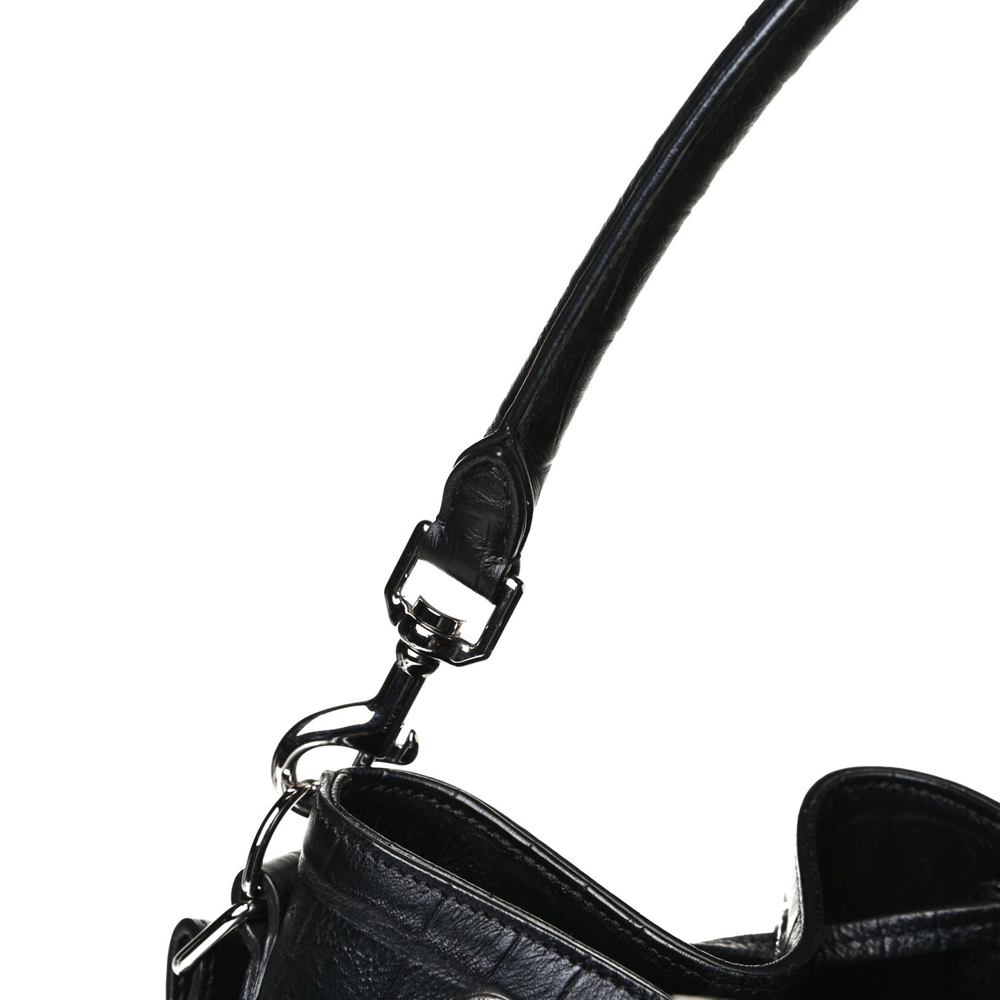 Calfskin Crocodile Embossed Large Emmanuelle Bucket Bag Black
