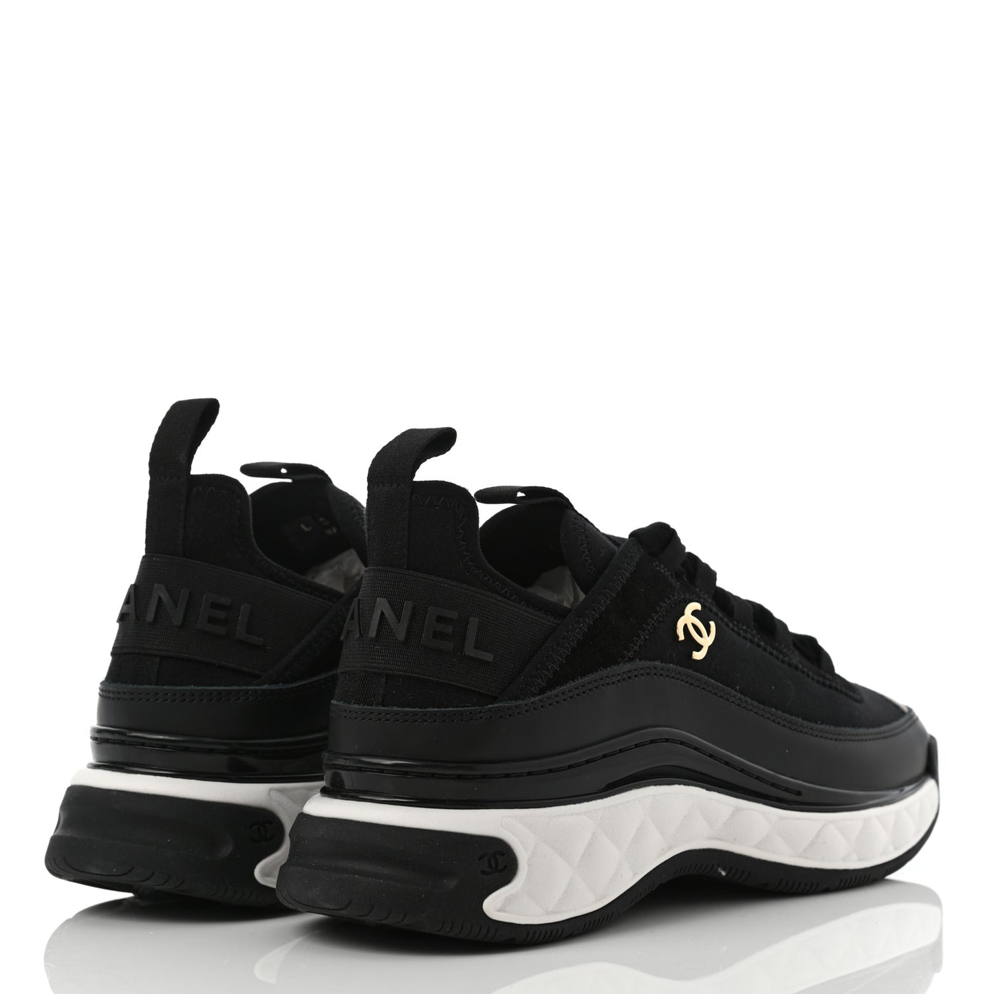 Velvet Calfskin Mixed Fibers CC Sneakers 37 Black