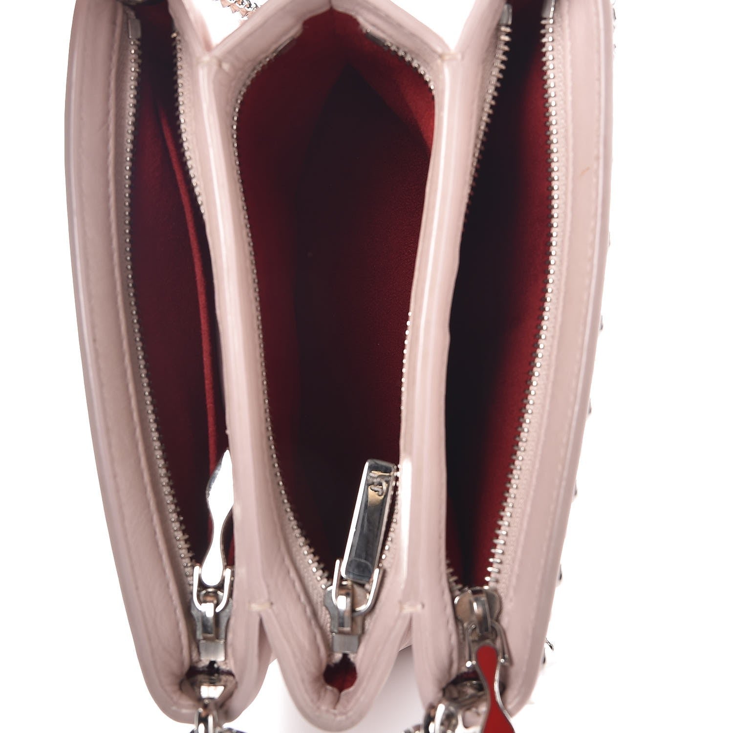 Christian Louboutin Calfskin Small Triloubi Paris Spikes Chain Bag Ballerina Silver 5 of 8