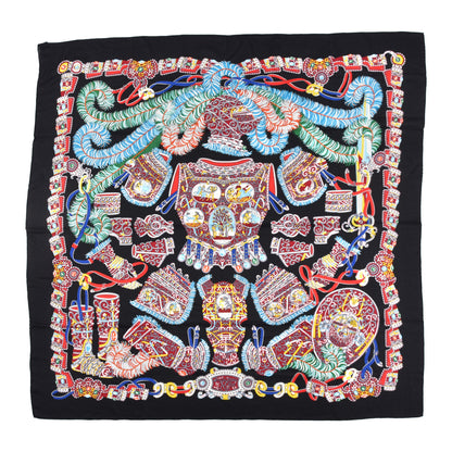 Hermes Cashmere Silk Sous L'Egide De Mars Shawl 140 Black Rouge Multicolor 1 of 6