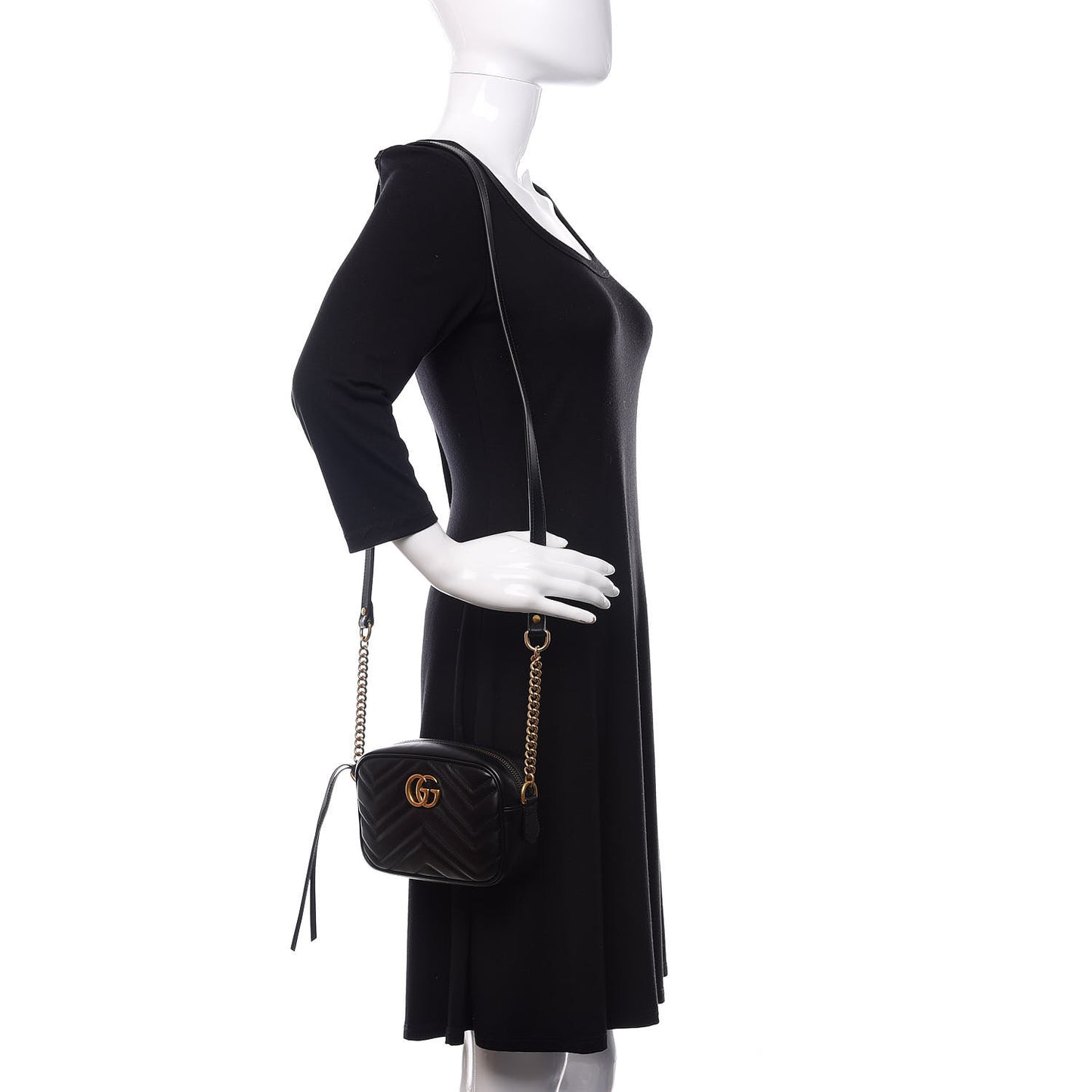 Calfskin Matelasse Mini GG Marmont Chain Shoulder Bag Black