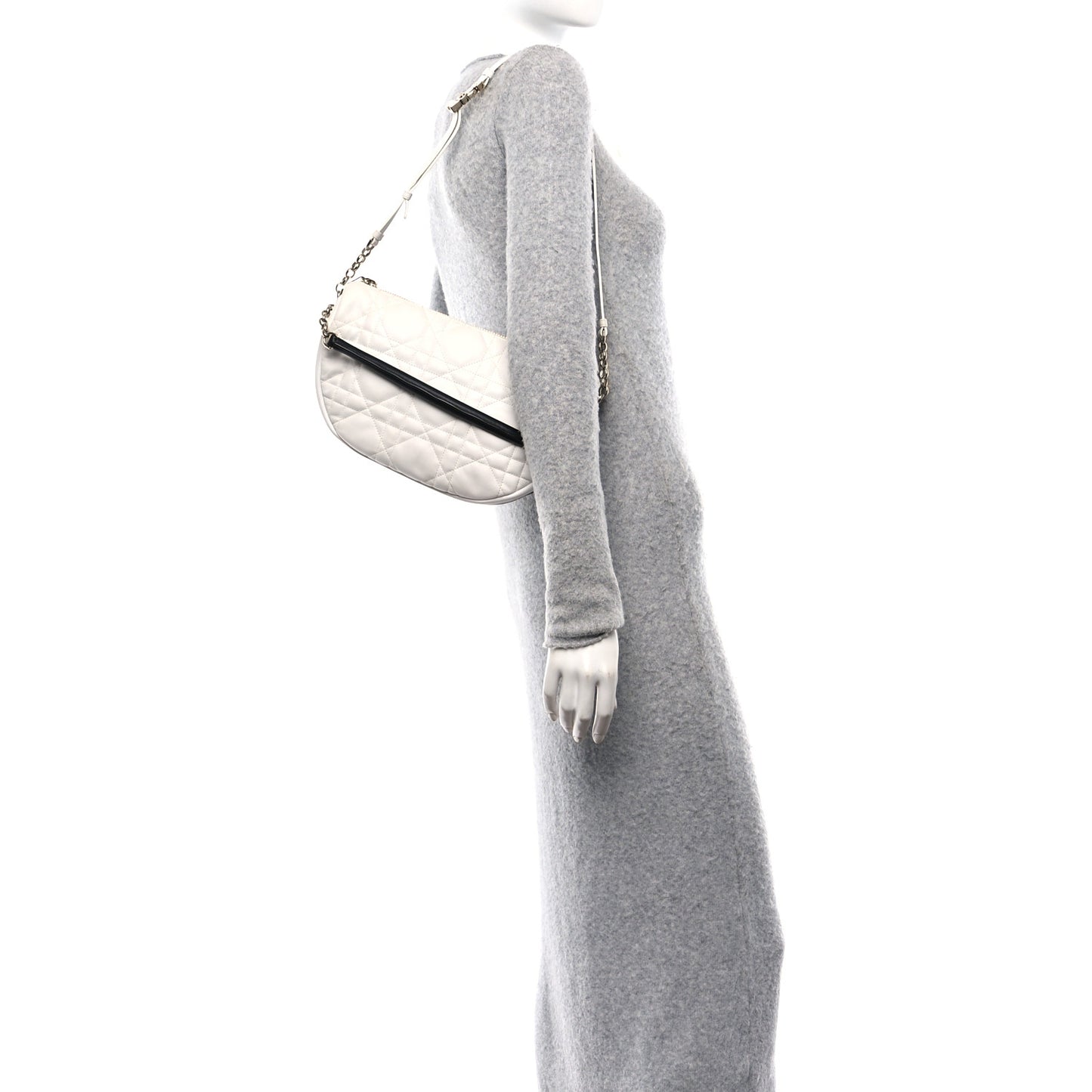 Lambskin Cannage Medium Dior Vibe Hobo Bag White