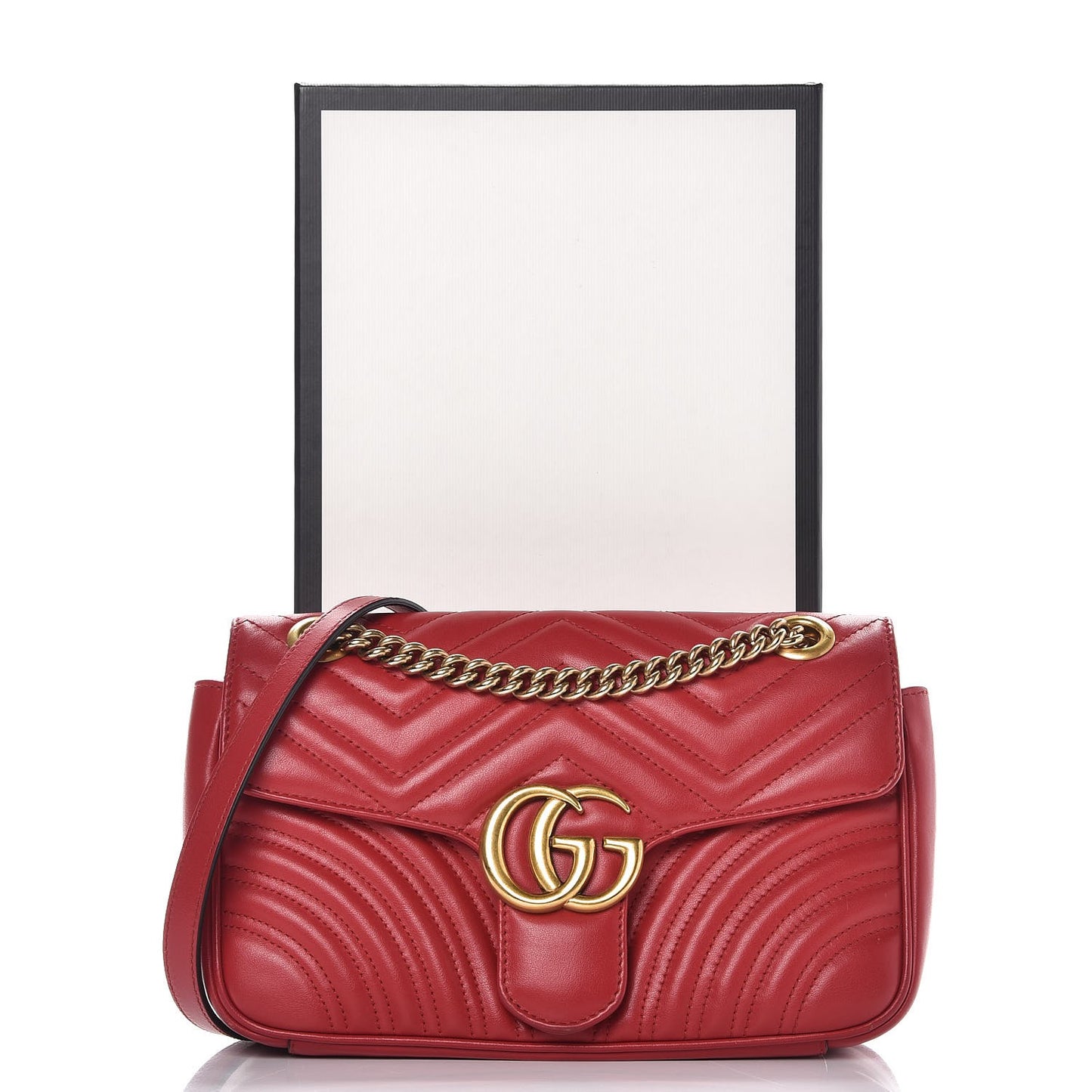 Calfskin Matelasse Small GG Marmont Shoulder Bag Hibiscus Red