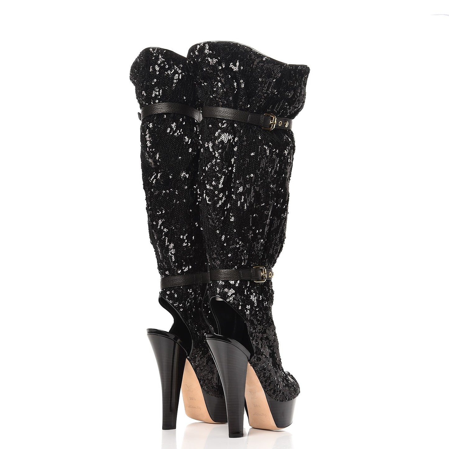 Sequin Peep Toe Tall Boots 38.5 Black