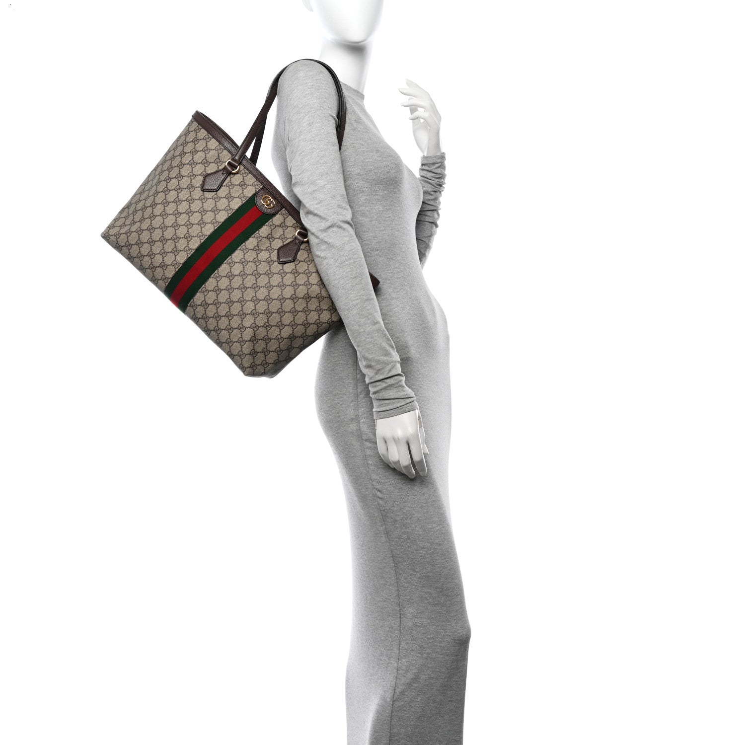 Gucci GG Supreme Monogram Textured Calfskin Web Medium Ophidia Shopping Tote Beige Ebony New Acero 2 of 12