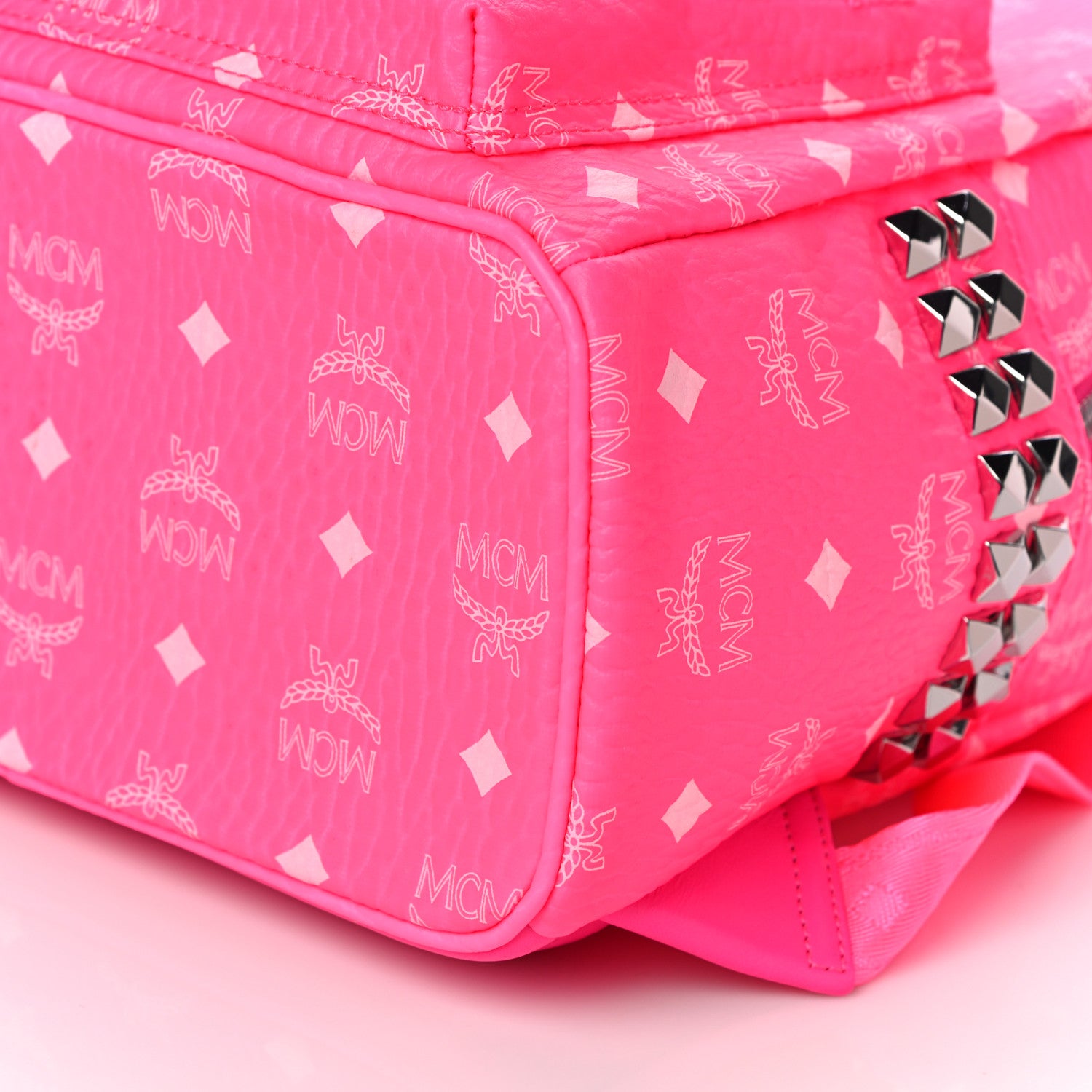 MCM Visetos Small Side Stud Stark Backpack Neon Pink 9 of 9