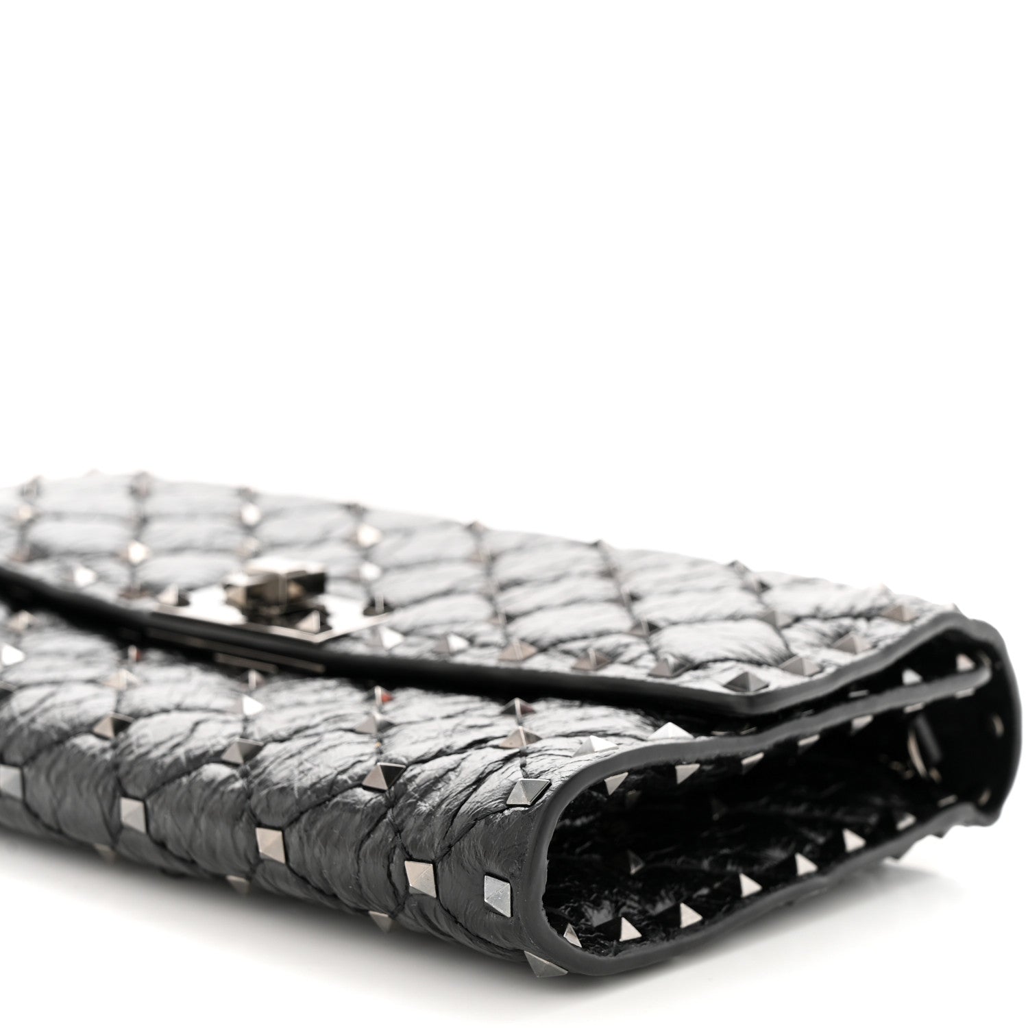 Valentino Garavani Craquele Nappa Rockstud Spike Wallet on Chain Black 9 of 9