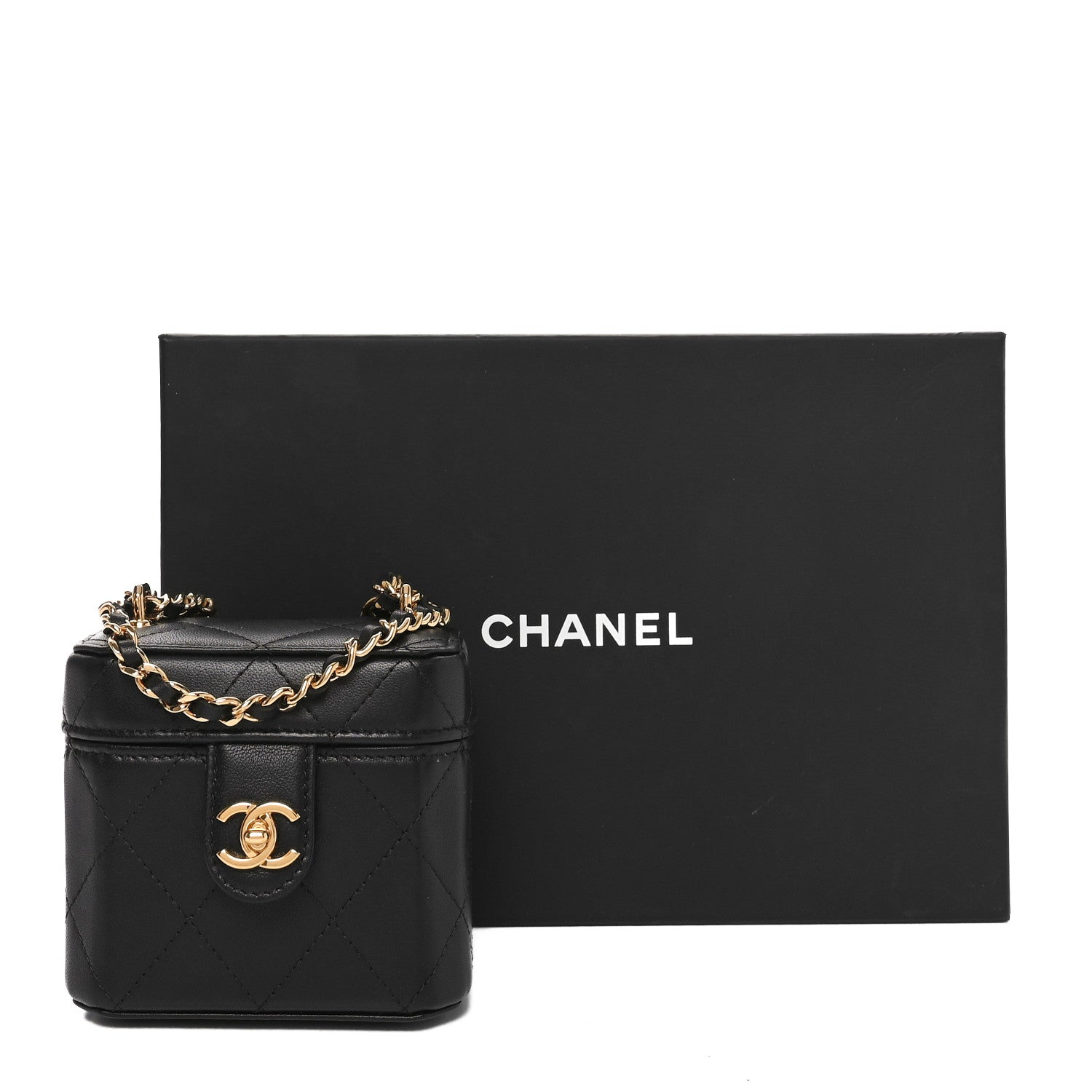 Chanel Lambskin Quilted Vanity Clutch With Chain Black 11 of 11