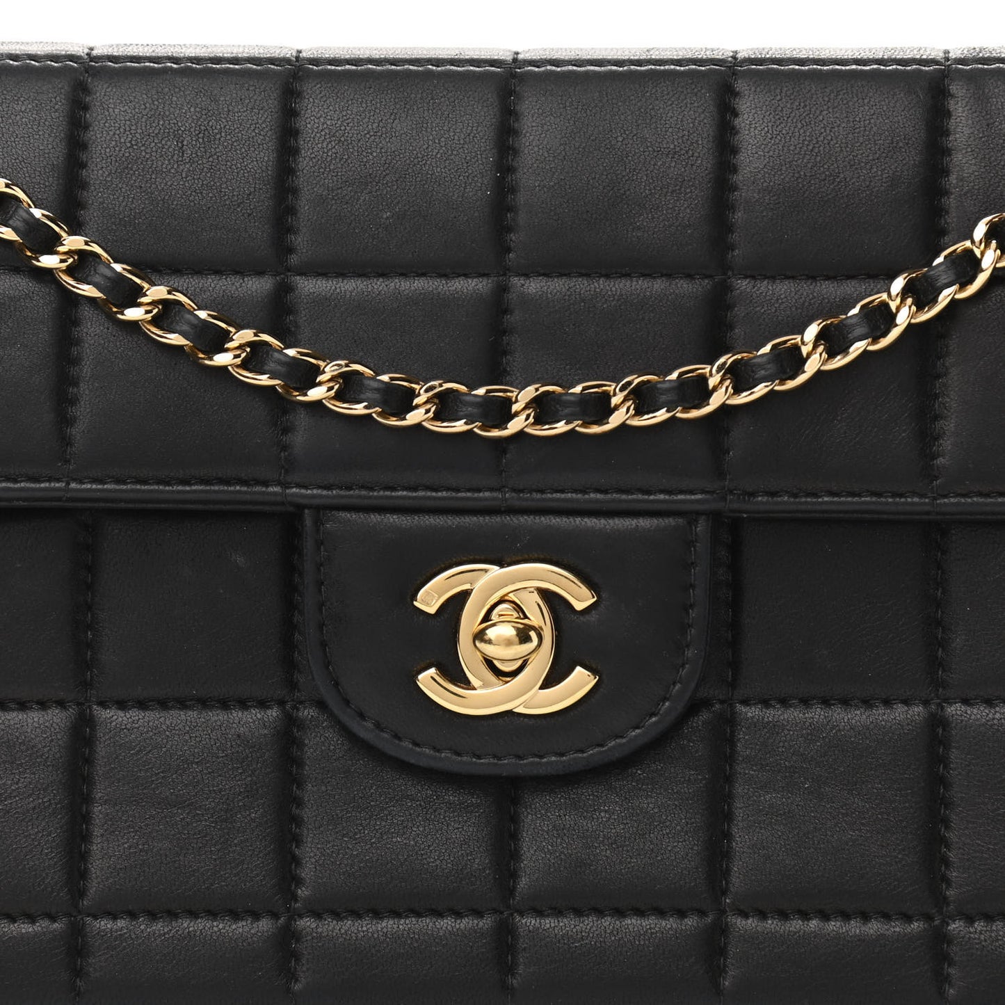 Lambskin East West Chocolate Bar Flap Black