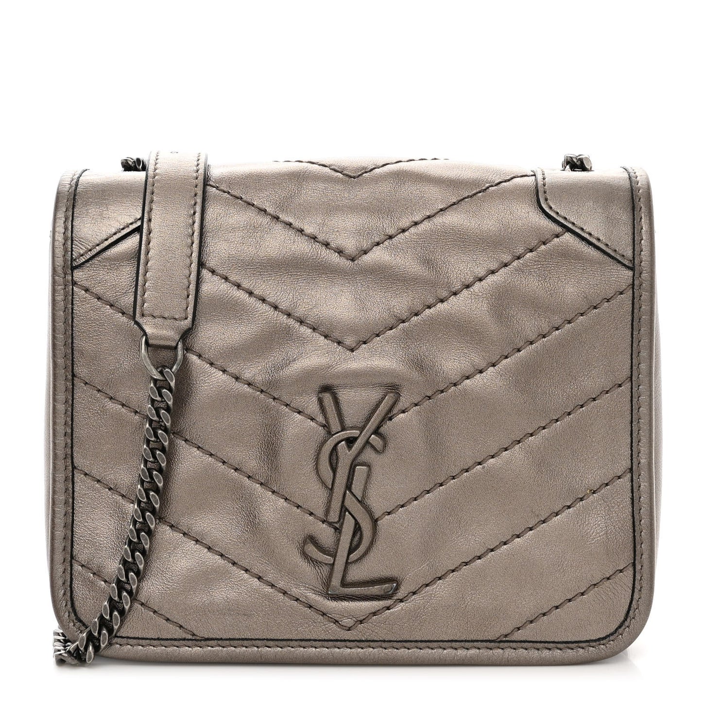 Metallic Calfskin Matelasse Monogram Niki Chain Wallet Platinum
