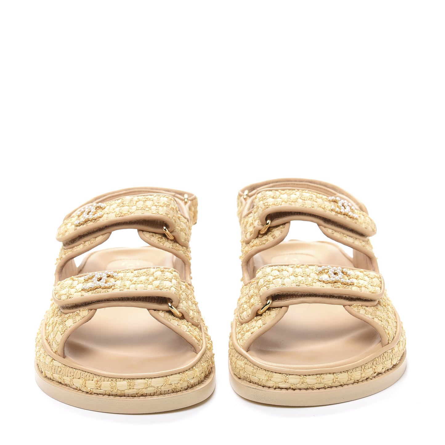 Braided Fabric Velcro Dad Sandals 38 Beige
