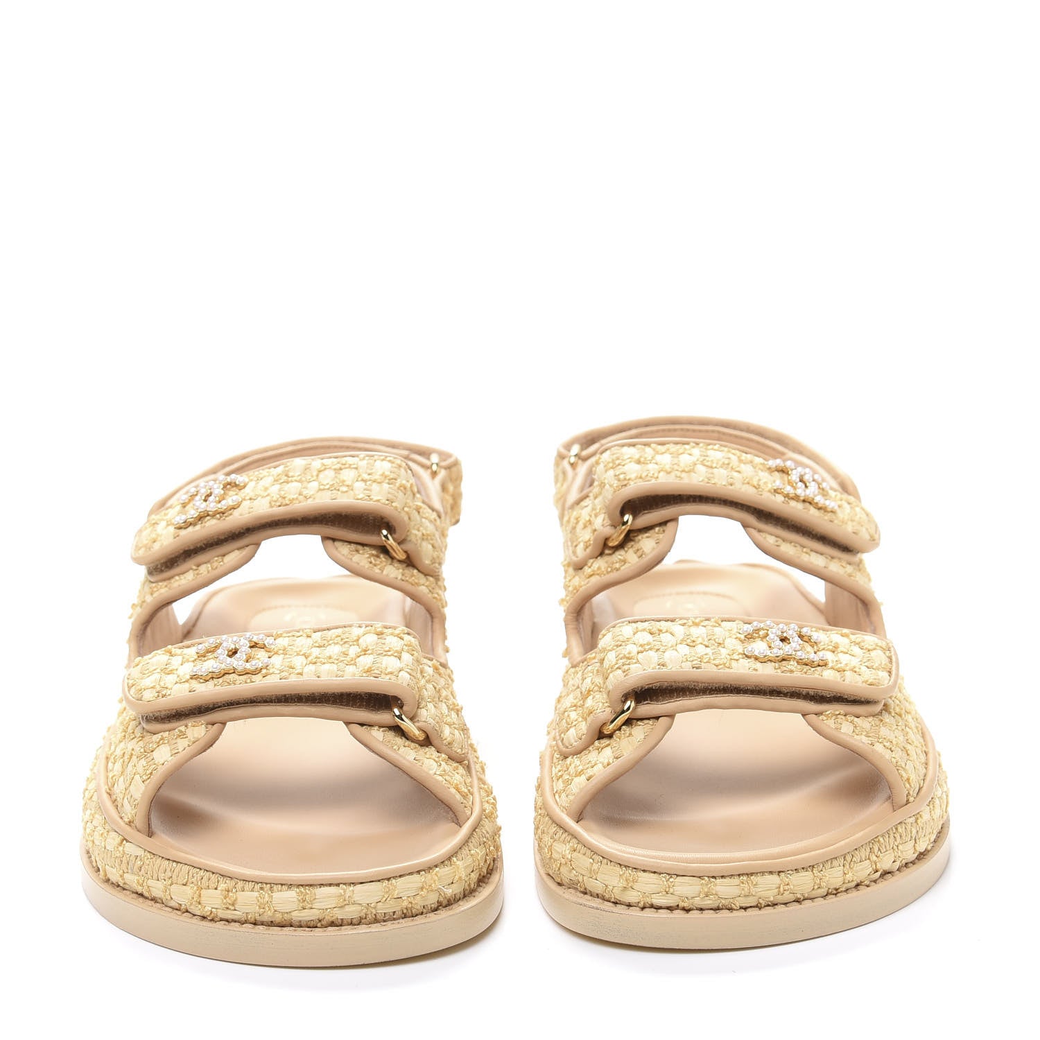 Chanel Braided Fabric Velcro Dad Sandals 38 Beige 2 of 9