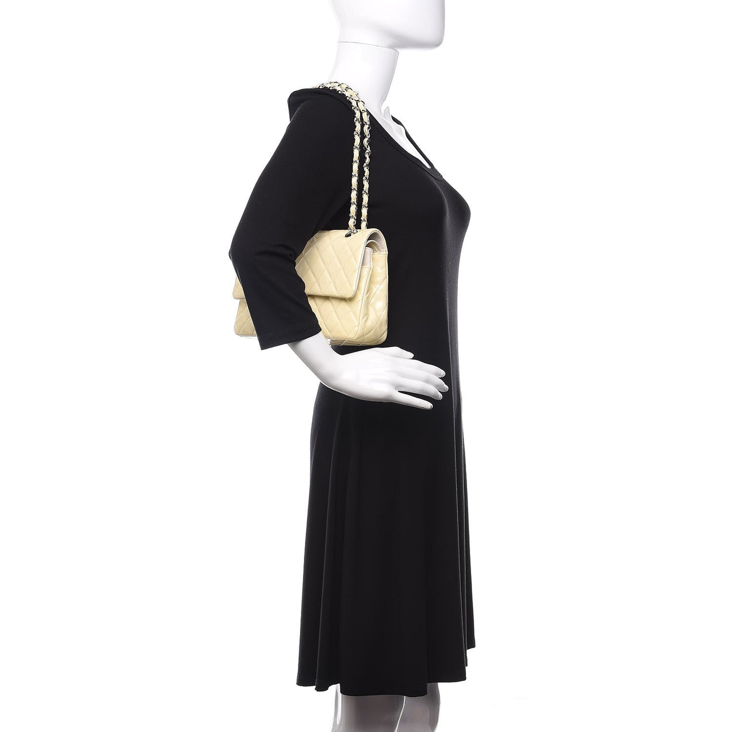 Patent Quilted Medium Double Flap Dark White