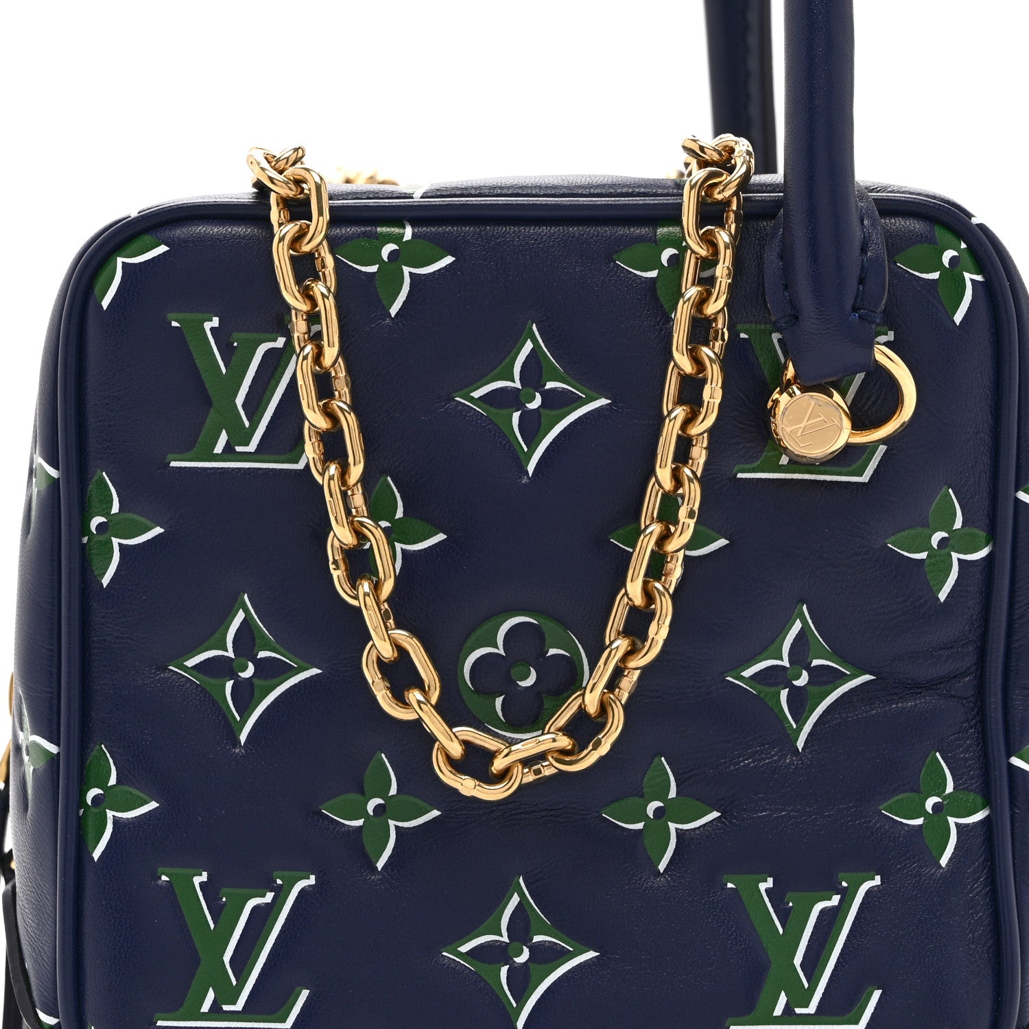 Louis Vuitton Lambskin Embossed Monogram Square Bag Blue Green 7 of 9