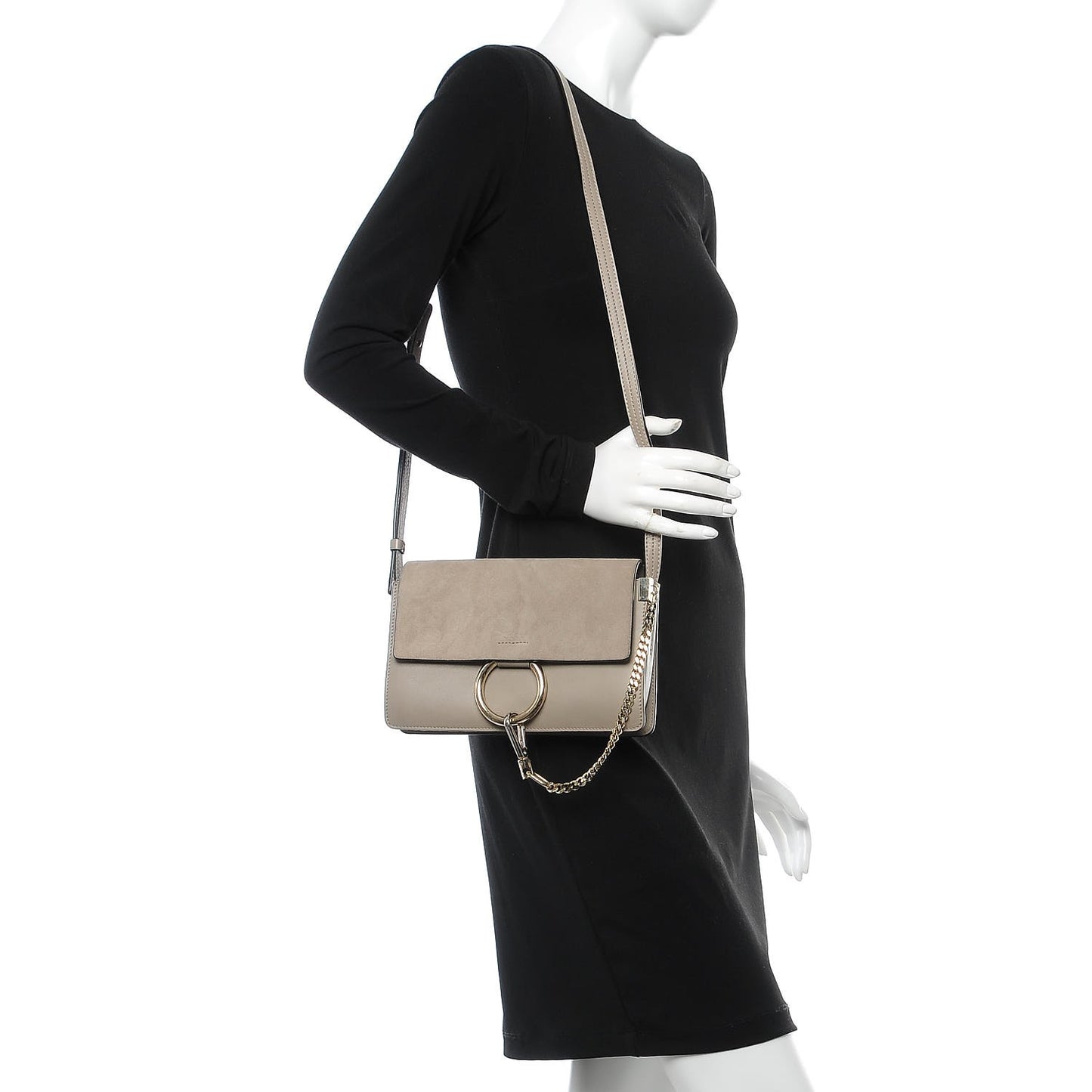 Suede Calfskin Small Faye Shoulder Bag Motty Grey