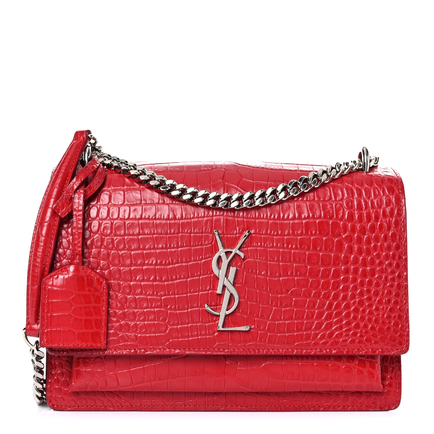 Saint Laurent Calfskin Crocodile Embossed Medium Monogram Sunset Rouge Eros 1 of 21