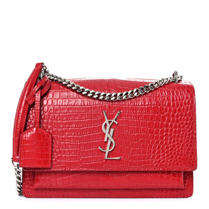 Saint Laurent Calfskin Crocodile Embossed Medium Monogram Sunset Rouge Eros 1 of 21