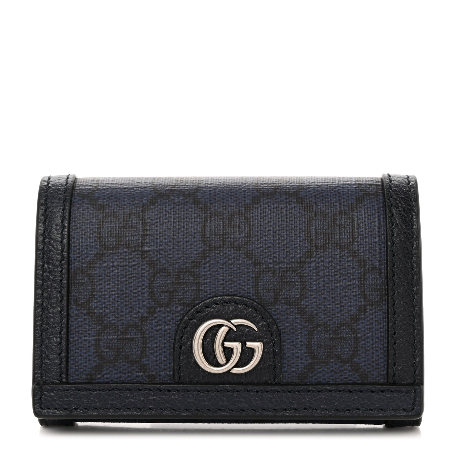 GG Supreme Monogram Textured Dollar Calfskin Card Case Blue Dark Blue