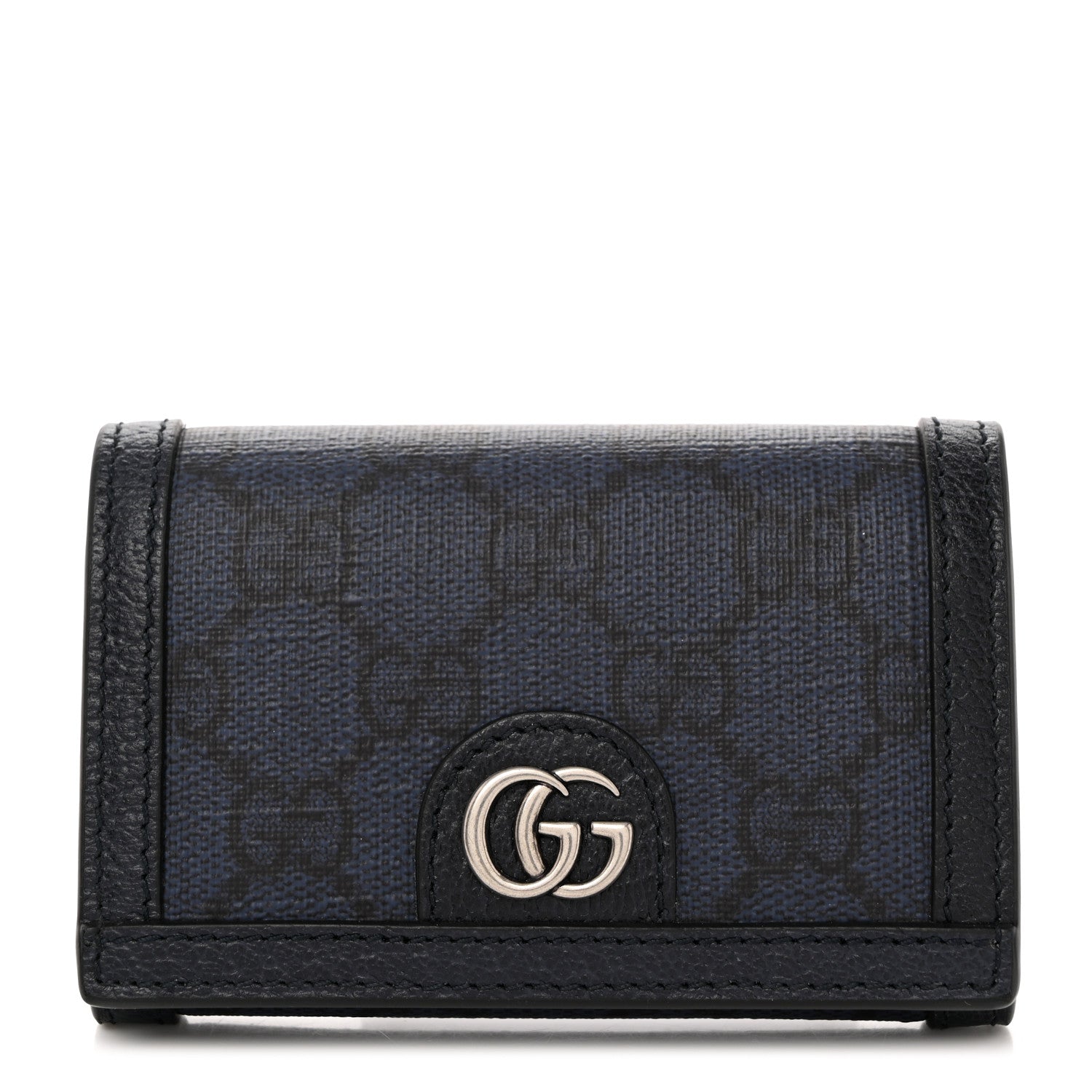 Gucci GG Supreme Monogram Textured Dollar Calfskin Card Case Blue Dark Blue 1 of 8