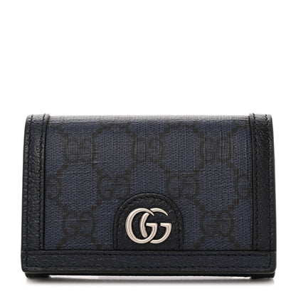 Gucci GG Supreme Monogram Textured Dollar Calfskin Card Case Blue Dark Blue 1 of 8