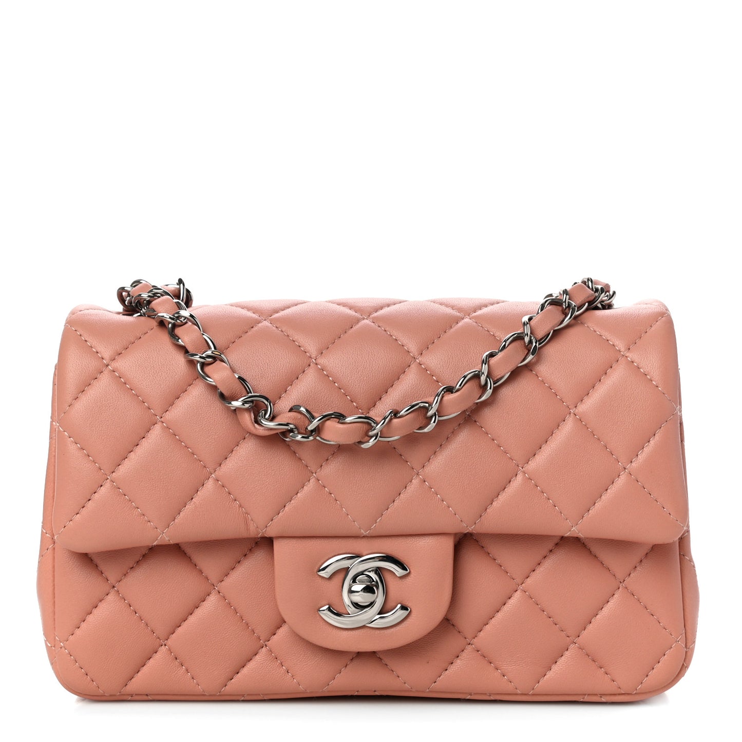 Lambskin Quilted Mini Rectangular Flap Dark Pink