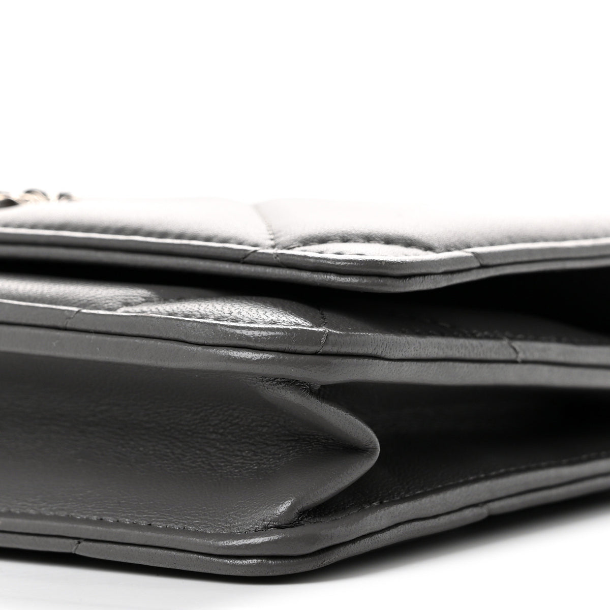 Lambskin Quilted Chanel 19 Wallet On Chain WOC Grey