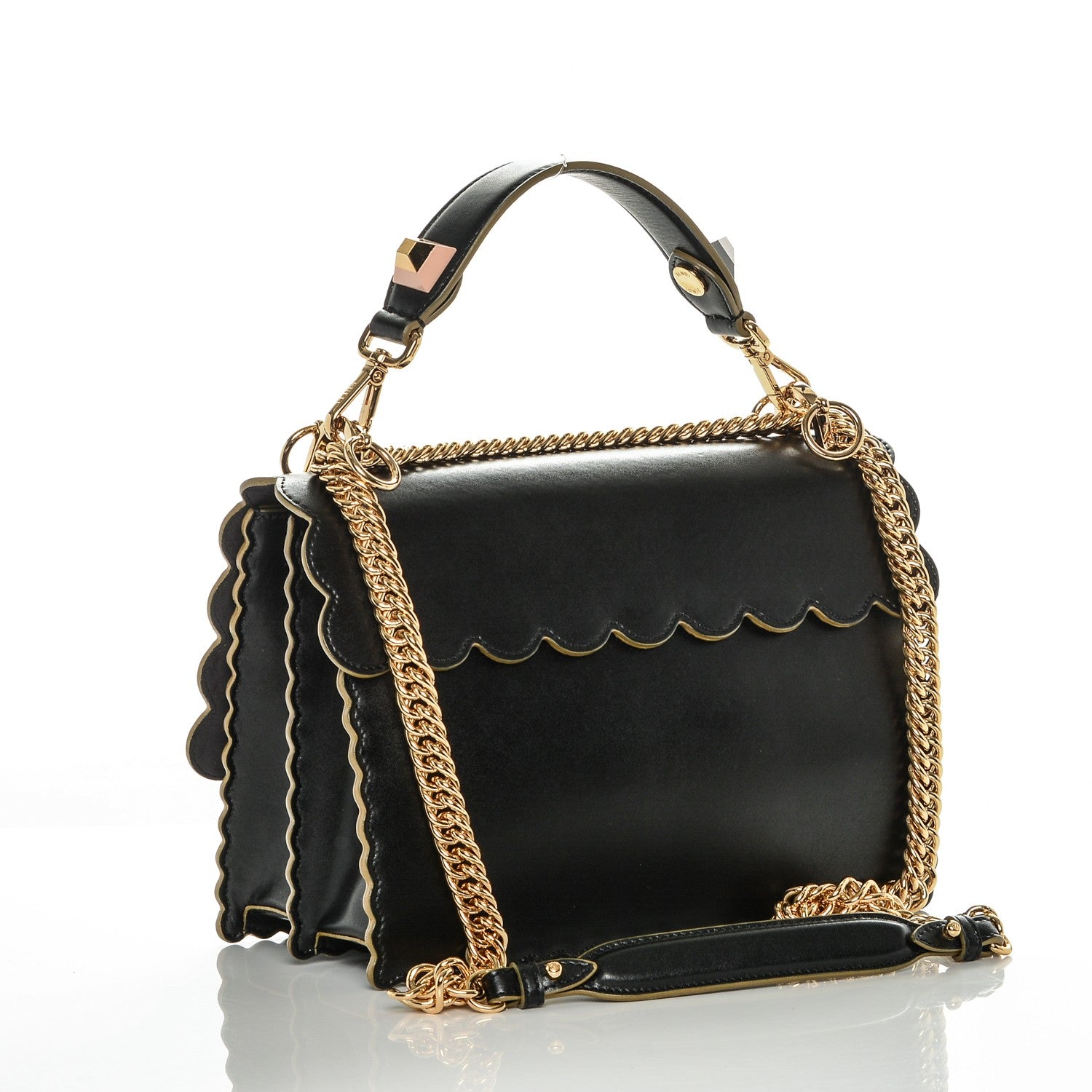Fendi Vitello Liberty Scalloped Studded Kan I Shoulder Bag Black 3 of 7