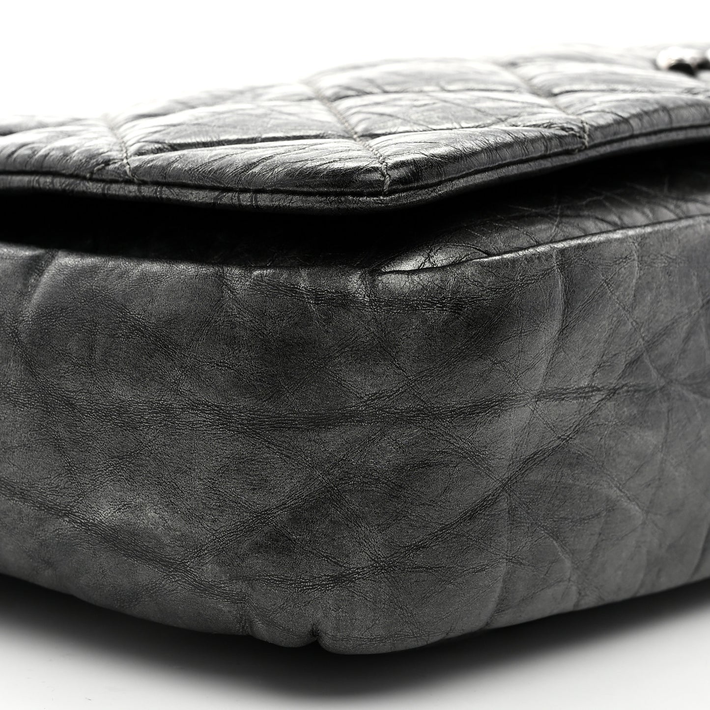 Aged Calfskin Quilted Medium Pondichery Flap Dark Grey