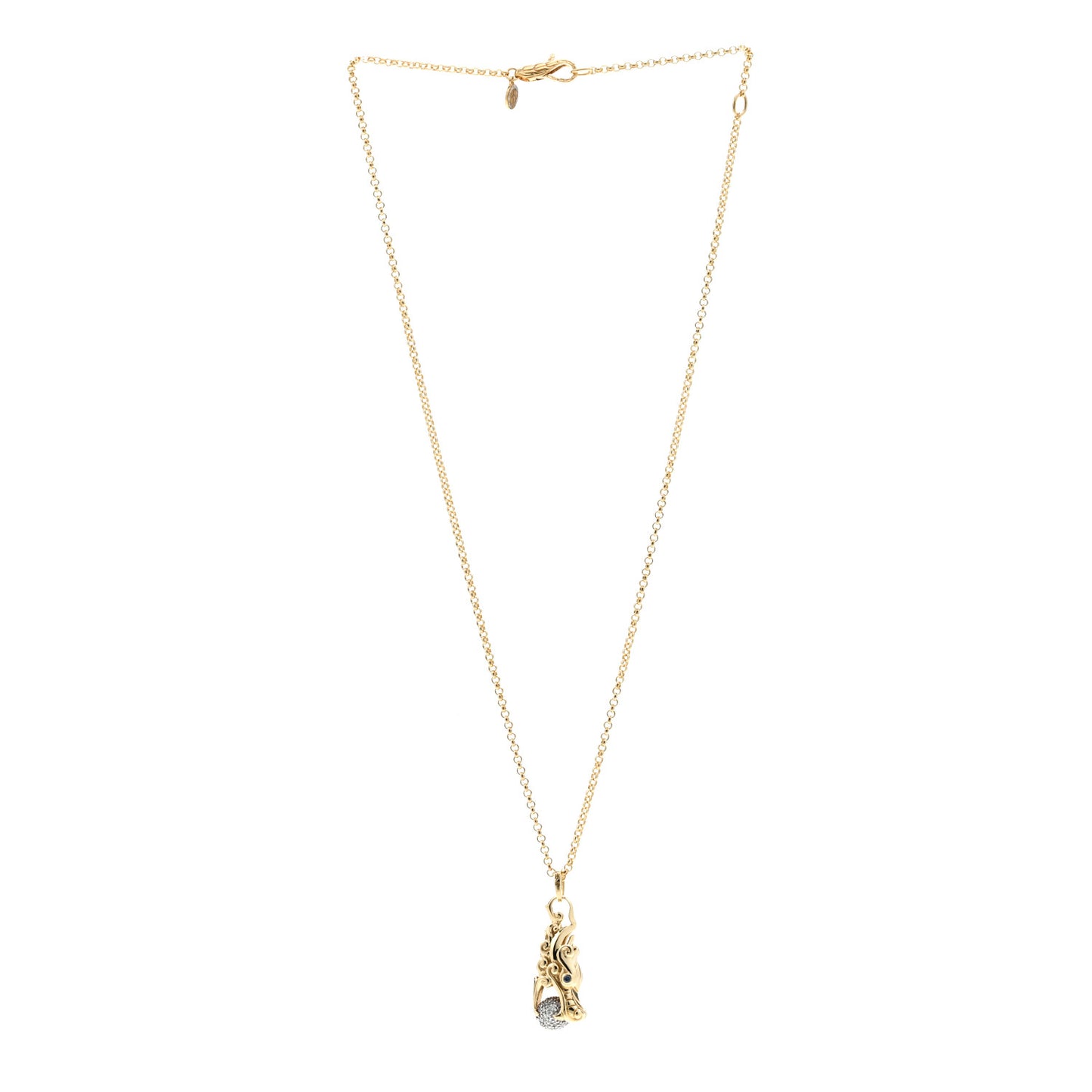 18K Yellow Gold Diamond Blue Sapphire Legends Naga Pendant Necklace