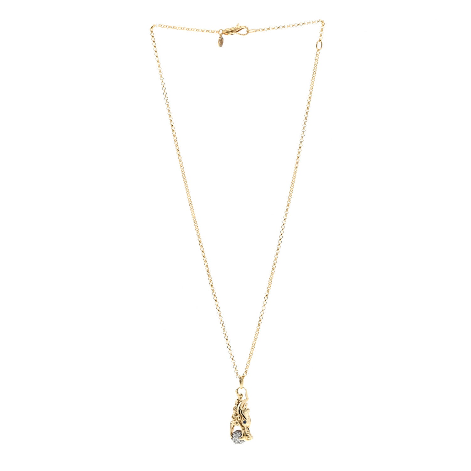 John Hardy 18K Yellow Gold Diamond Blue Sapphire Legends Naga Pendant Necklace 3 of 4