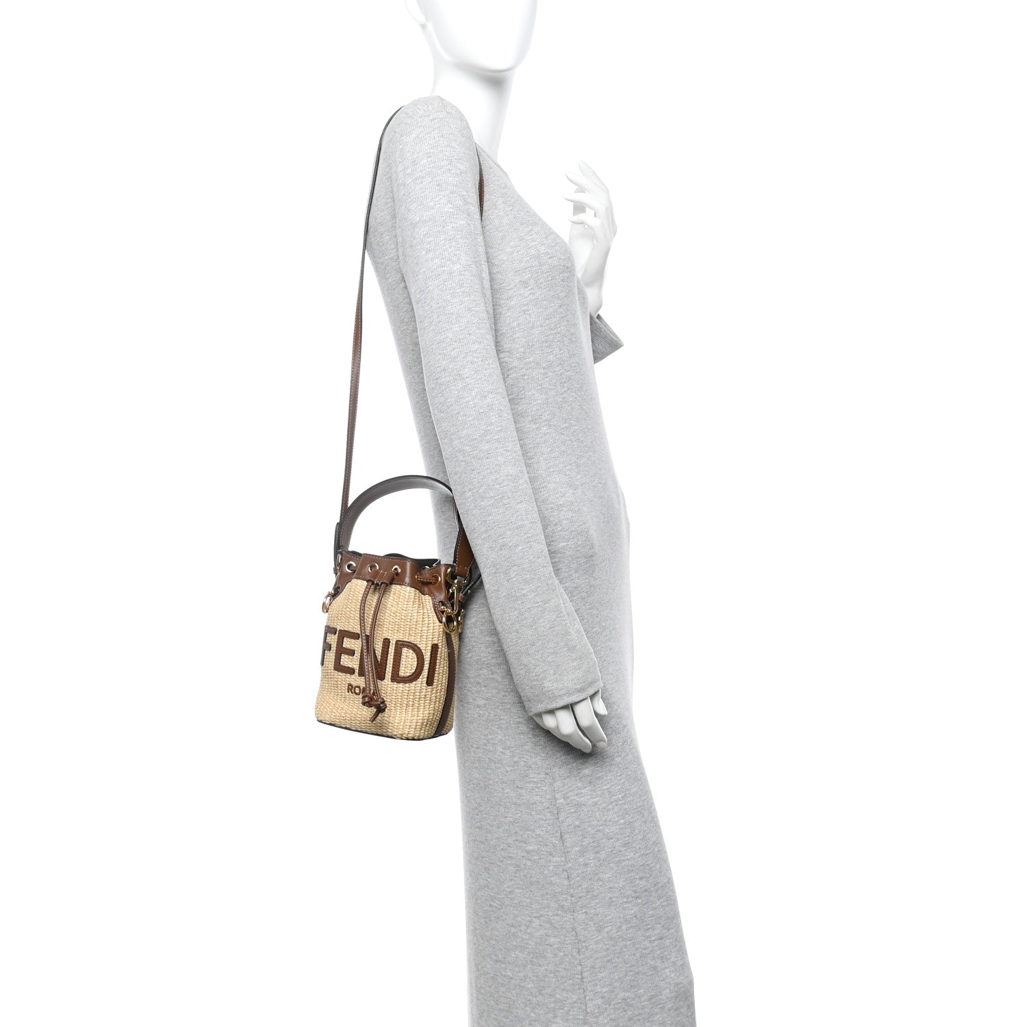 Fendi Straw F is Fendi Logo Crochet Mini Mon Tresor Bucket Bag Naturale Black 2 of 10