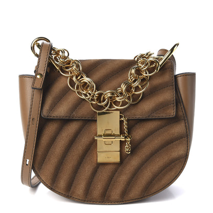 Chloe Suede Calfskin Quilted Drew Bijou Shoulder Bag Nut 1 of 9