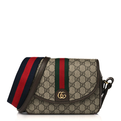 Gucci GG Supreme Monogram Textured Dollar Calfskin Web Studded Mini Ophidia Flap Shoulder Bag Beige Ebony New Acero 1 of 9