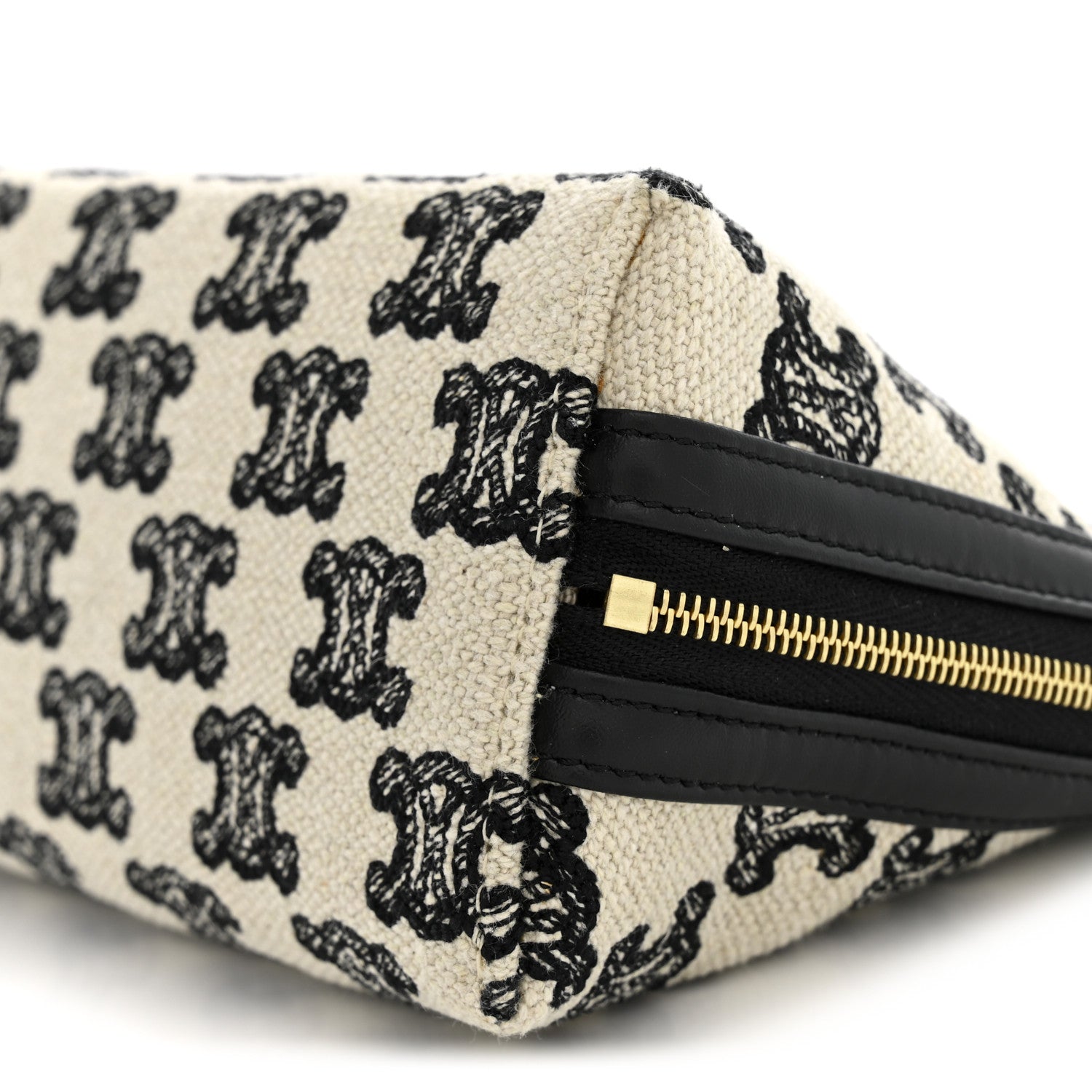 Celine Canvas Calfskin Triomphe Embroidered Clutch On Chain Black 10 of 11