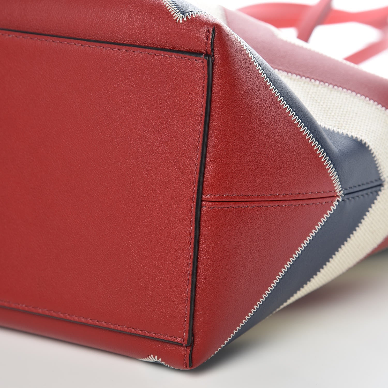 Valentino Garavani Calfskin Canvas Chevron Inlay Rockstud Shoulder Tote Red White Blue 8 of 8