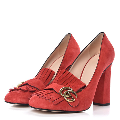 Gucci Kid Scamosciato GG Marmont Fringe 105mm Loafer Pumps 41.5 Vulcanic Red 3 of 8