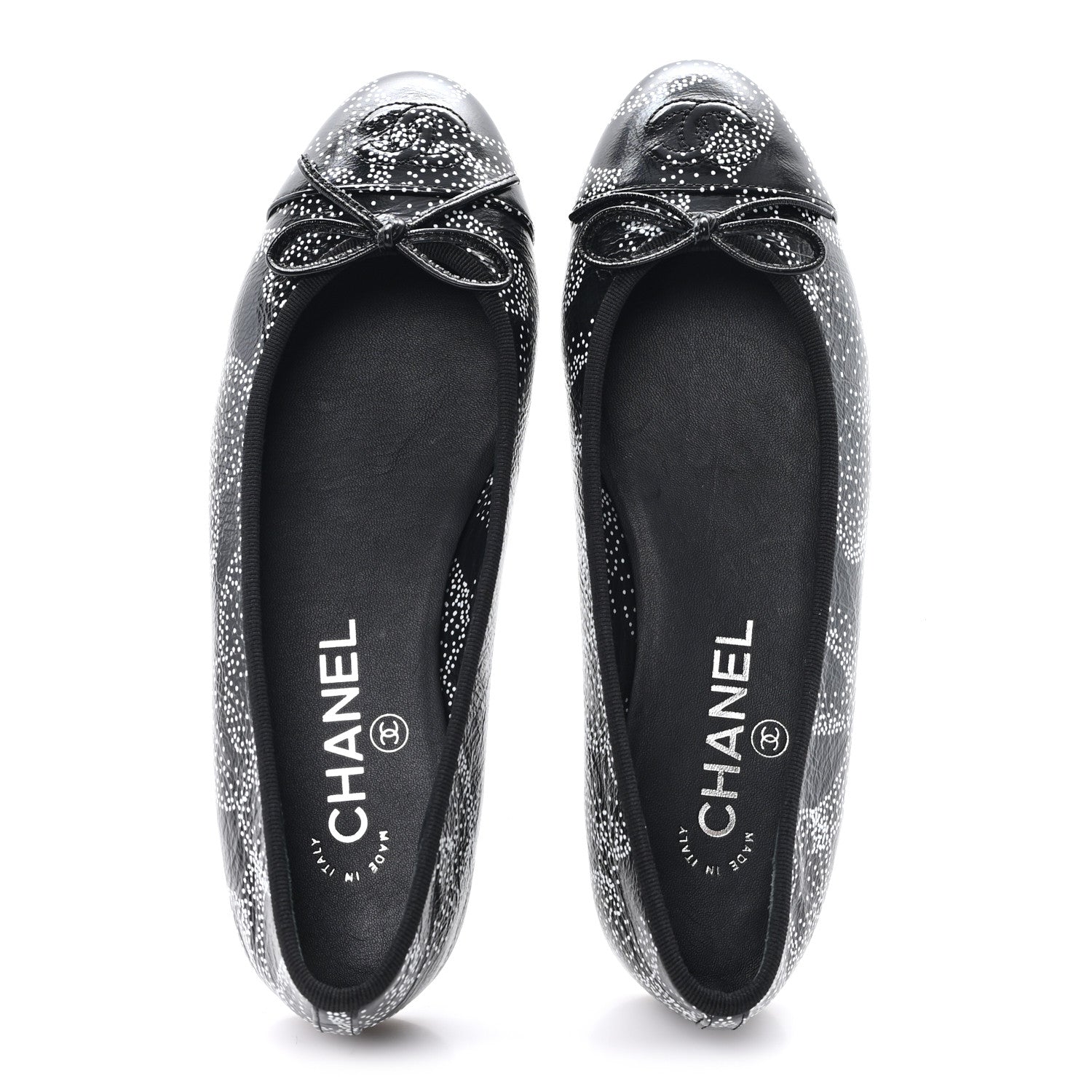 Chanel Calfskin Camellia Printed Cap Toe Ballerina Flats 36.5