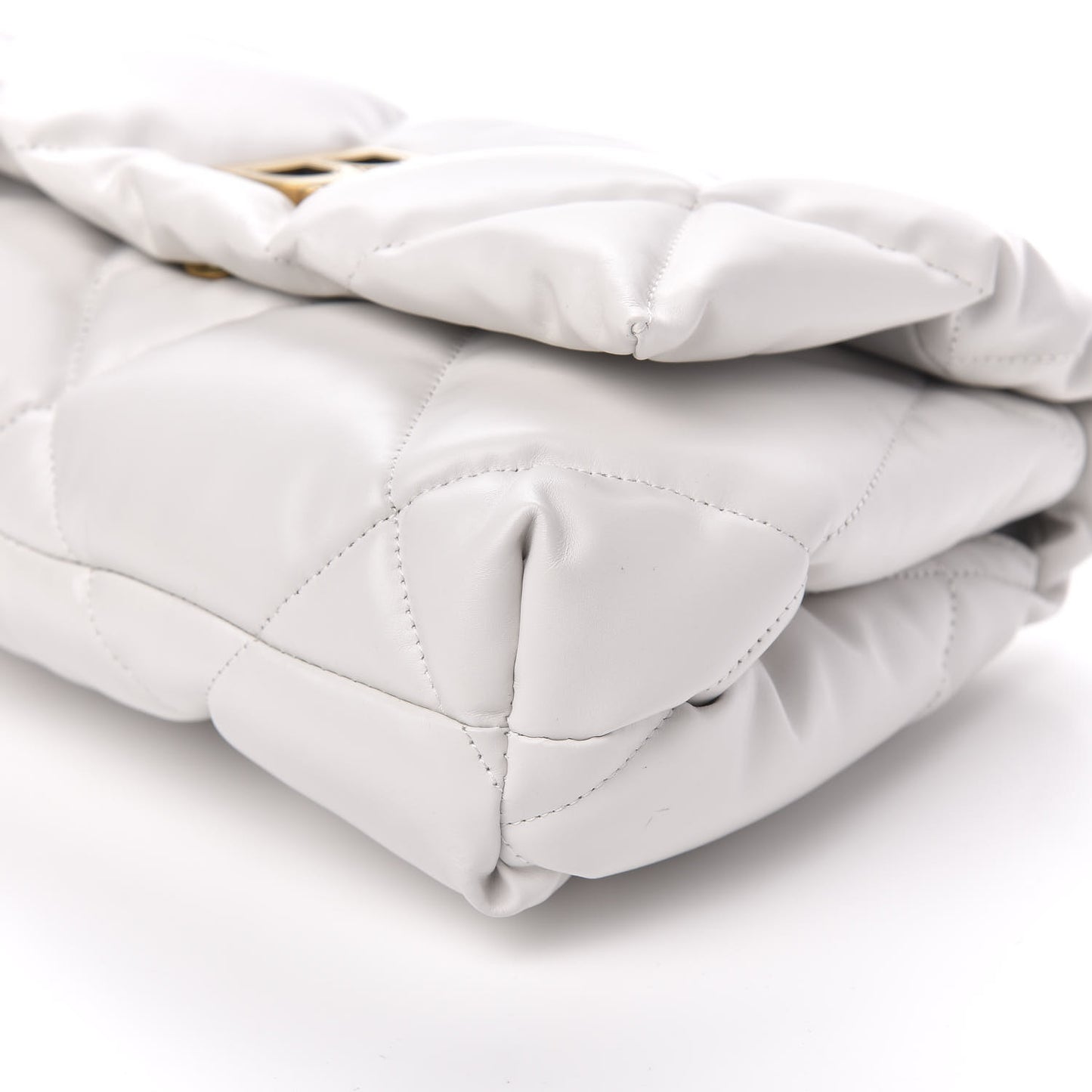 Nappa Calfskin Quilted Touch B Puffy Clutch White