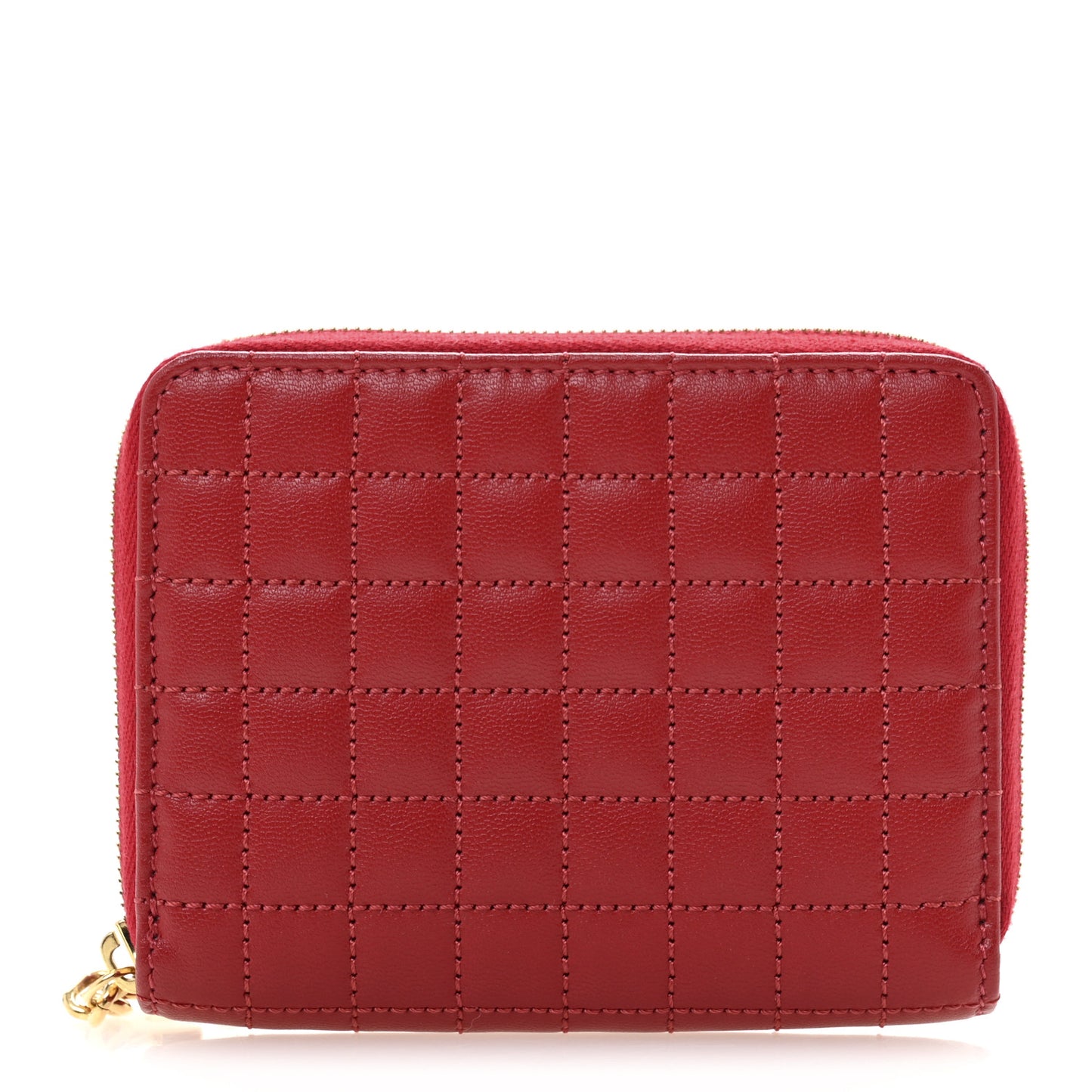 Calfskin Quilted C Charm Compact Zipped Wallet Red