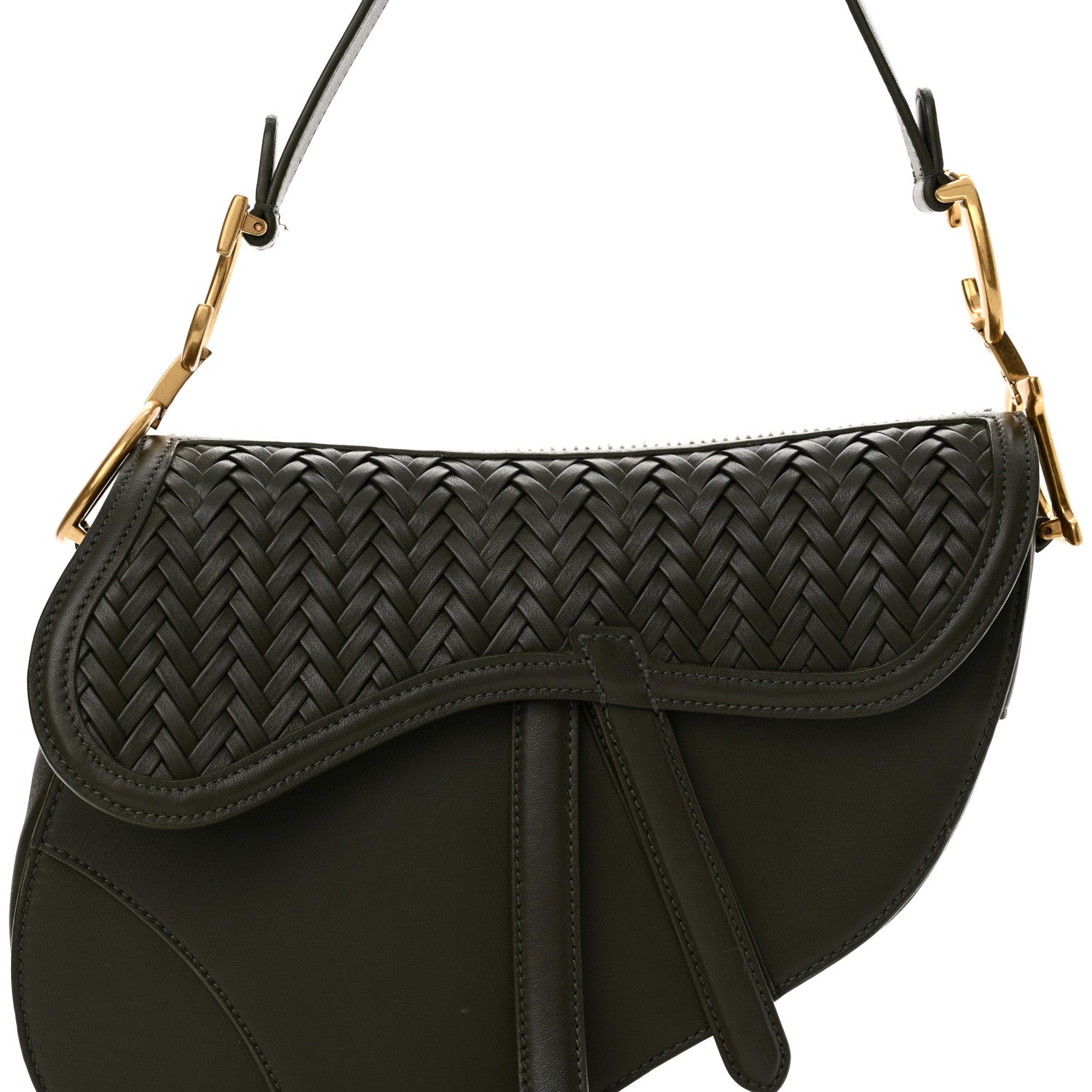 Christian Dior Smooth Calfskin Braided Saddle Bag Dark Green 8 of 13